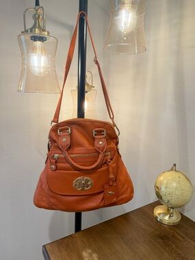 Emma Fox Orange Shoulder Bag with Gold Hardware
